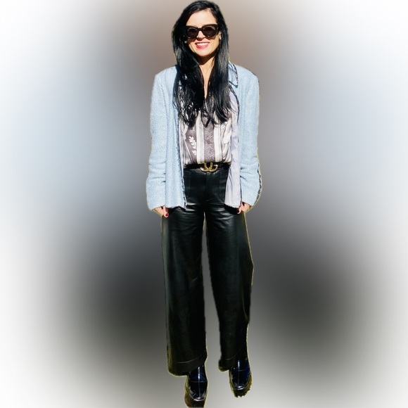 Anthropologie Maeve Colette Cropped Wide Leg Black Faux Leather Pants - Picture 2 of 10